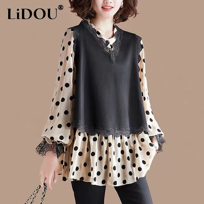 2023 spring autumn fashion V-neck Solid color vest and women Vintage elegant Polka dot lace patchwork Ruffles All-match blouse
2023 spring autumn fashion V-neck Solid color vest and women Vintage elegant Polka dot lace patchwork Ruffles All-match blouse
