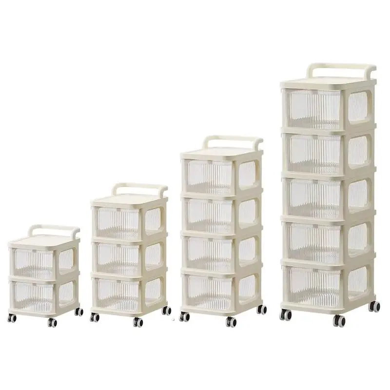 

Drawer-Type Trolley Transparent Island Kitchen Storage Cart Removable Rack Multi-Layer Storage Cabinet With Handle For Snack