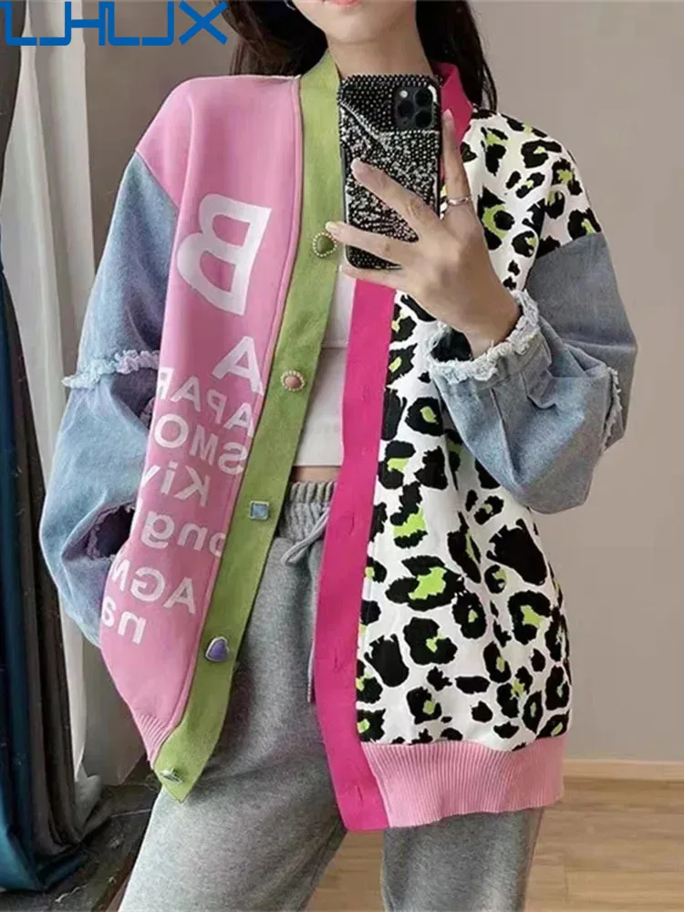 NICEWOMEN Temperament Denim Spliced Contrast Color Leopard Jacquard Sweater Cardigan Women's Loose Knitted Jacket 2023 Autumn
NICEWOMEN Temperament Denim Spliced Contrast Color Leopard Jacquard Sweater Cardigan Women's Loose Knitted Jacket 2023 Autumn