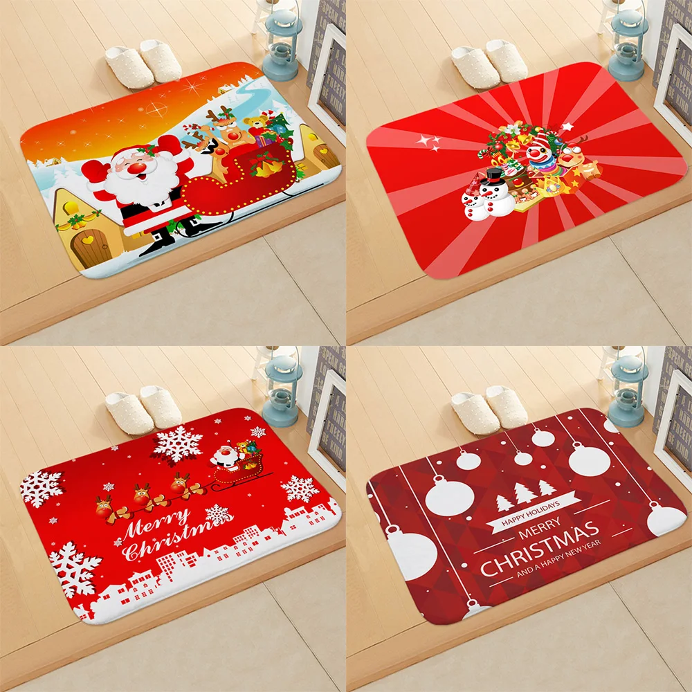 

Merry Christmas Santa Claus Welcome Home Anti-slip Door Mat Carpet Flannel Floor