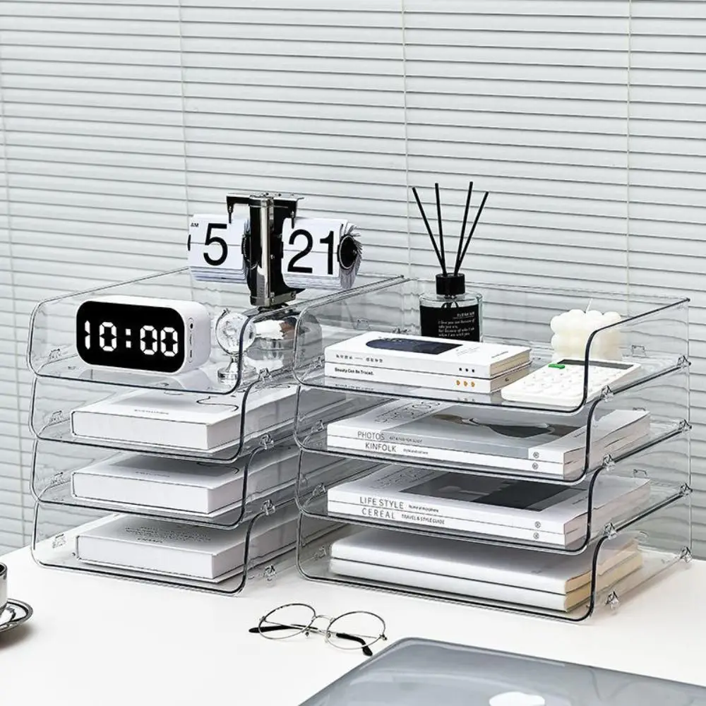 

1pc Desktop File Tray Organizer A4 Document Paper Organizer Rack Book Shelf Storage Holder Office Stationery Storage Box