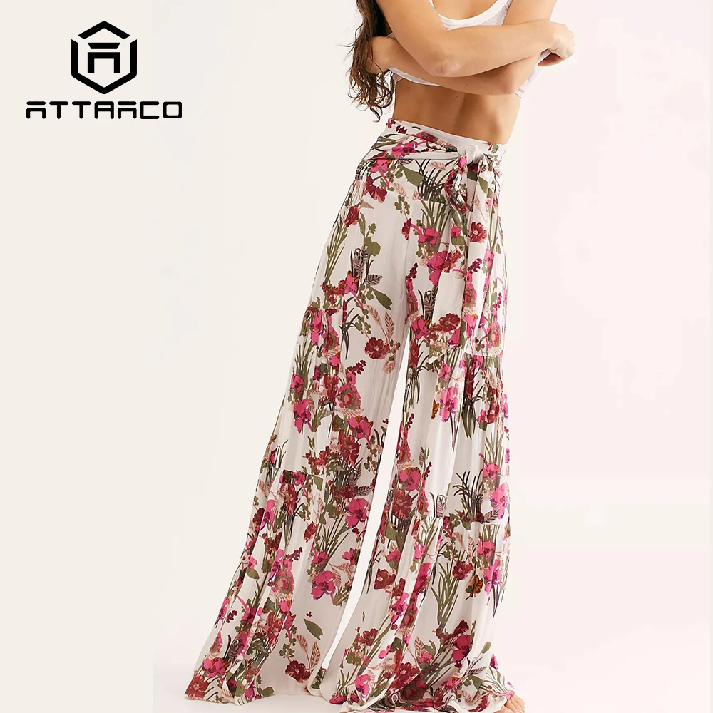 Attraco Women Pants Romantic Retro Floral Print Casual Wide Leg Beach Wear Floor Length Elastic High Wist Loose Female Clothing
Attraco Women Pants Romantic Retro Floral Print Casual Wide Leg Beach Wear Floor Length Elastic High Wist Loose Female Clothing