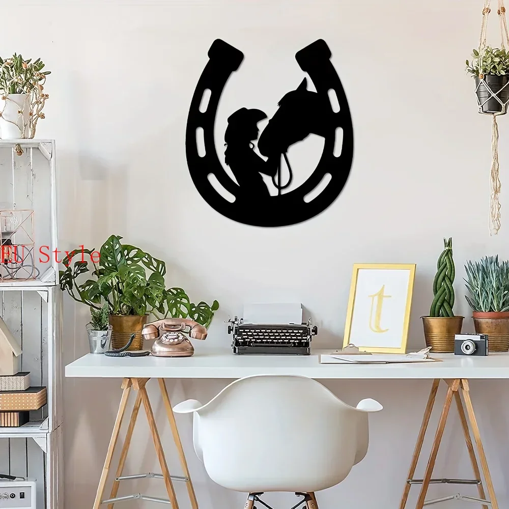 

1pc Girl and Horse Metal Sign Horseshoe Wall Hanging Decor Perfect Wall Art Decor Home Decor Holiday Gift Housewarming Gift Outd