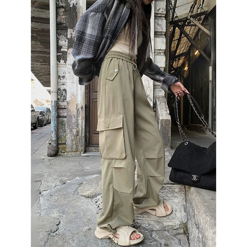 

Женские широкие брюки на завязках, повседневные свободные прямые штаны с эластичным поясом, одежда для работы на весну и лето, 2024