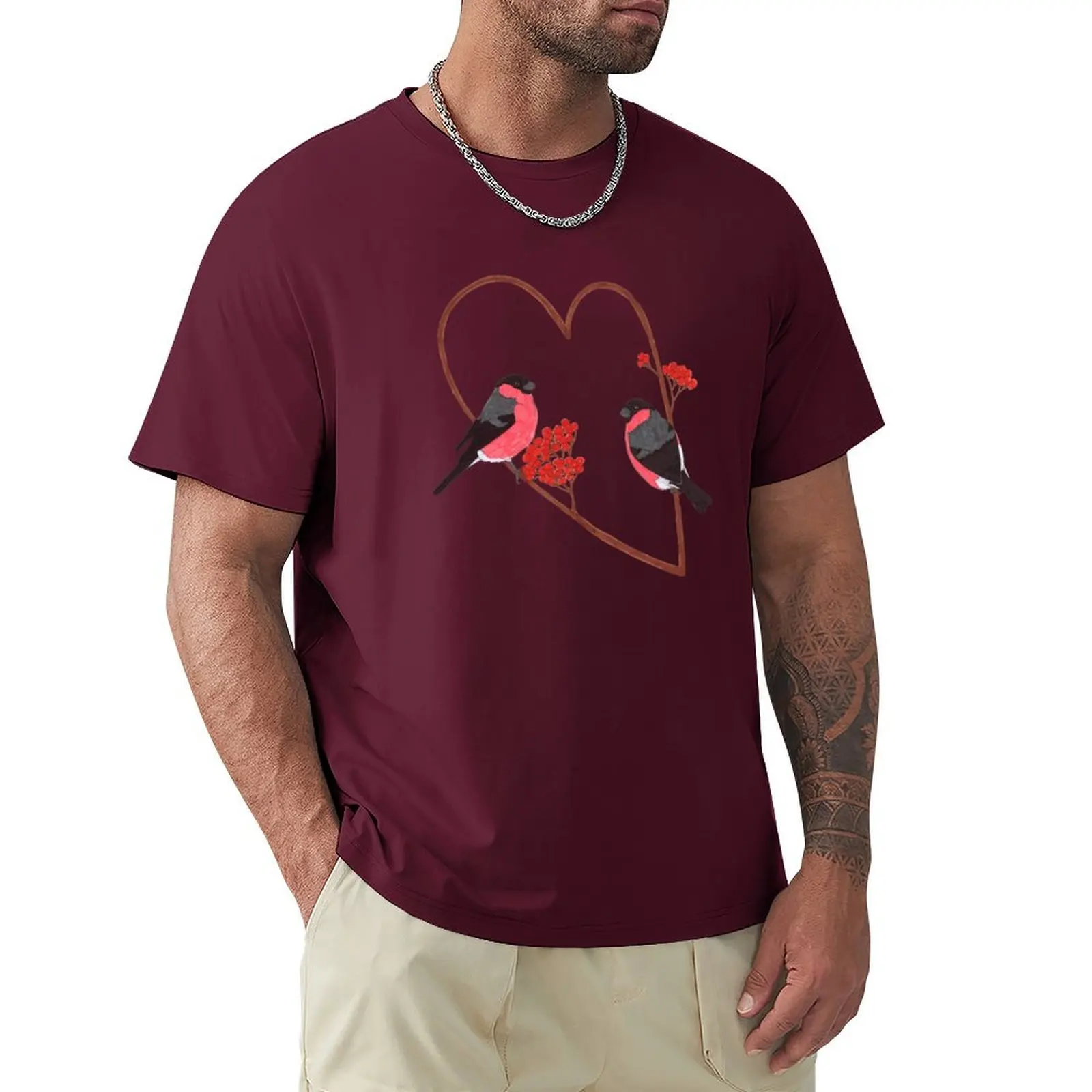 Two male European Bullfinches on a heart shaped perch T-Shirt quick-drying plain mens t shirt
Two male European Bullfinches on a heart shaped perch T-Shirt quick-drying plain mens t shirt