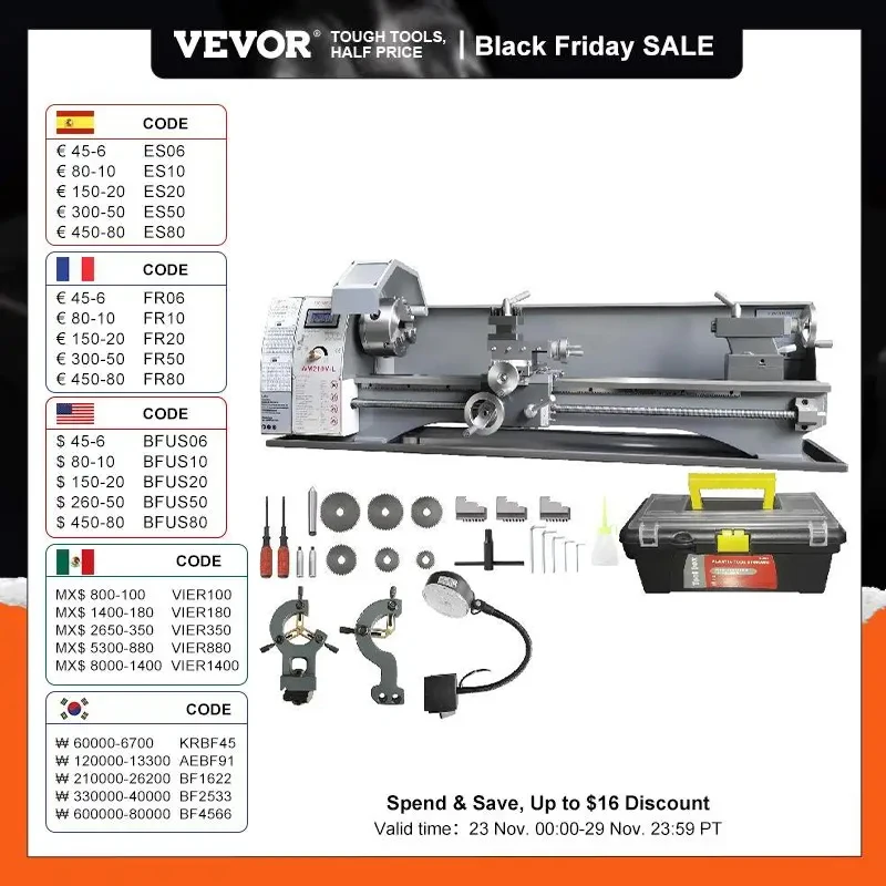 

VEVOR Metal Lathe 750W Brushless Motor 8.3"x29.5" / 210mm*736mm 50-2500RPM Variable With Tool Box For DIY Metal Working Turning