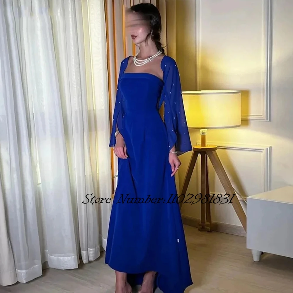 Blue Chiffon Prom Dress A-Line Square Collar Long Sleeves Ankle-Length Glitter Beading Simple Elegant Evening Gowns For Women
Blue Chiffon Prom Dress A-Line Square Collar Long Sleeves Ankle-Length Glitter Beading Simple Elegant Evening Gowns For Women