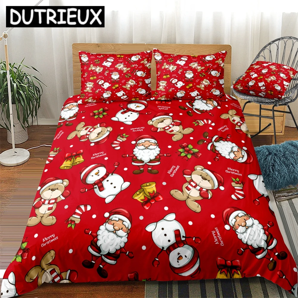 

Merry Christmas Bedding Set Santa Claus Duvet Cover Set Winter Red Cartoon Snowman Bedclothes Black Gold Elk Quilt Cover Set