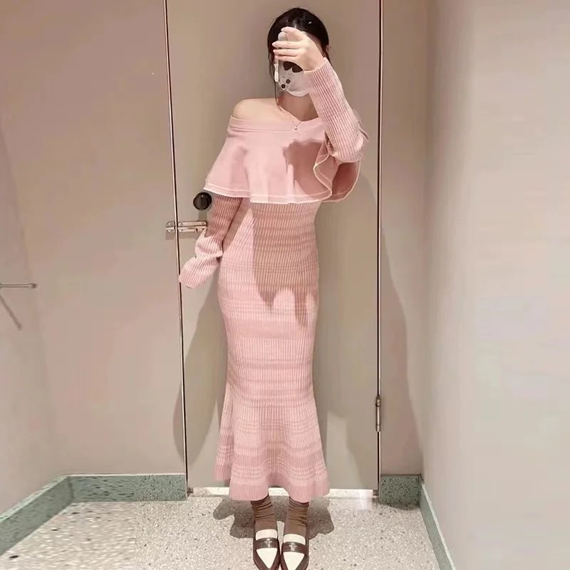 2023 New Fashion Sexy Women Off Shoulder Mermaid Midi Autumn Winter Pink Striped Ruffles Knitted Slash Neck Bodycon Dress
2023 New Fashion Sexy Women Off Shoulder Mermaid Midi Autumn Winter Pink Striped Ruffles Knitted Slash Neck Bodycon Dress