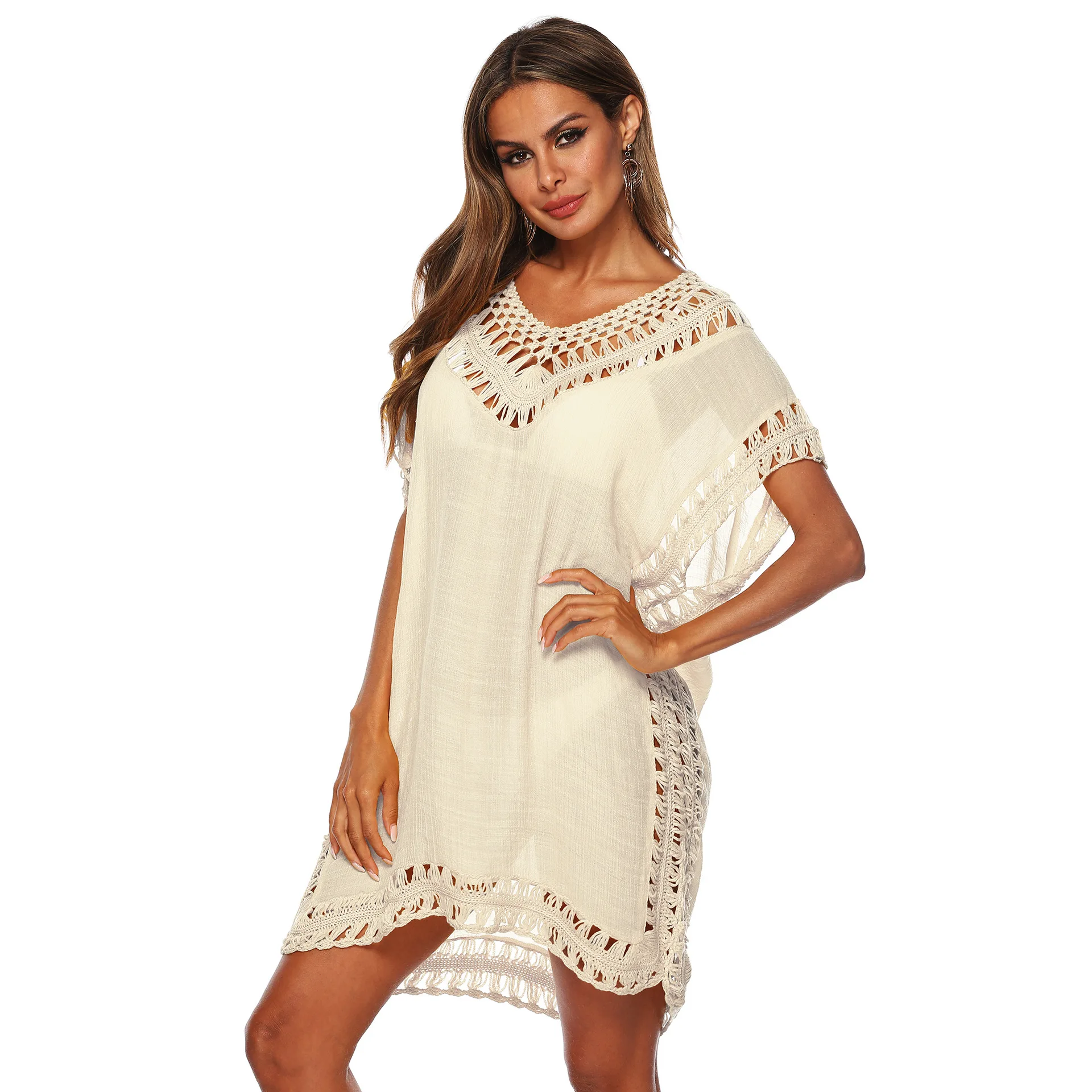 2023 European American Spring summer V-neck Hand Hook Splicing Hollow Loose Beach Bikini Blouse Sunscreen Smock Beige
2023 European American Spring summer V-neck Hand Hook Splicing Hollow Loose Beach Bikini Blouse Sunscreen Smock Beige