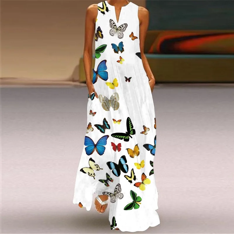 Summer New Vintage Print Long Dress V-Neck Butterfly Print Sleeveless Dress Long Dress Evening Dresses
Summer New Vintage Print Long Dress V-Neck Butterfly Print Sleeveless Dress Long Dress Evening Dresses
