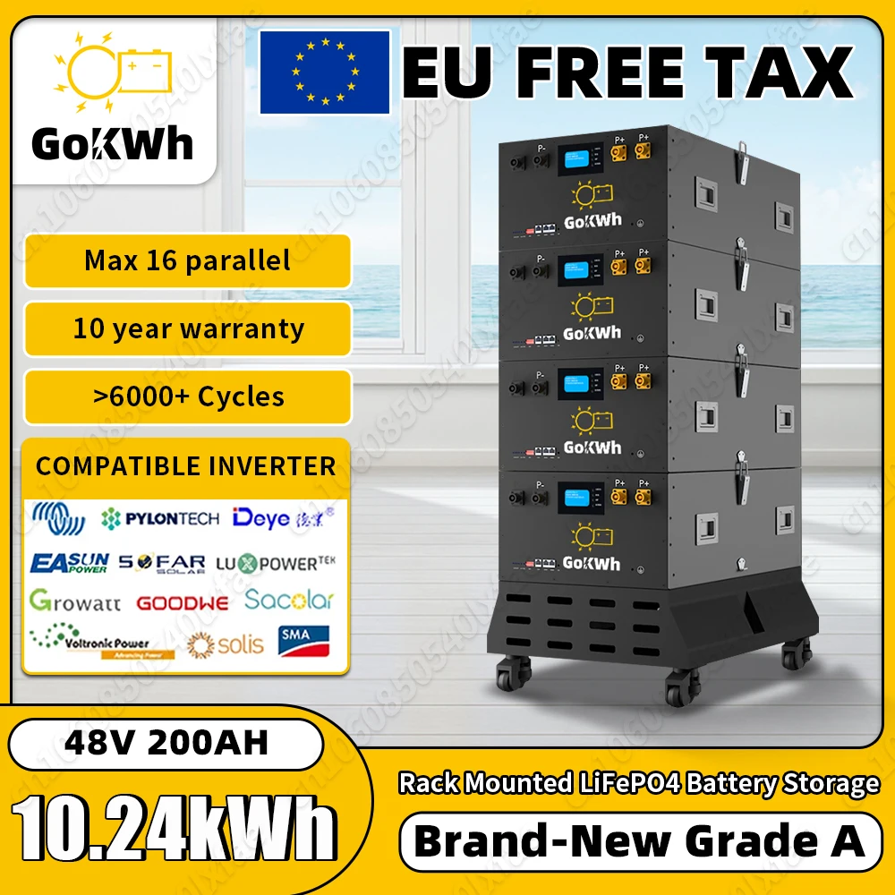 GoKWh 48V 200Ah LiFePO4 аккумулятор 16S 200A Smart BMS 51,2 V Iron Lithium Cell 6000 + цикл для домашних солнечных систем Storag
GoKWh 48V 200Ah LiFePO4 аккумулятор 16S 200A Smart BMS 51,2 V Iron Lithium Cell 6000 + цикл для домашних солнечных систем Storag