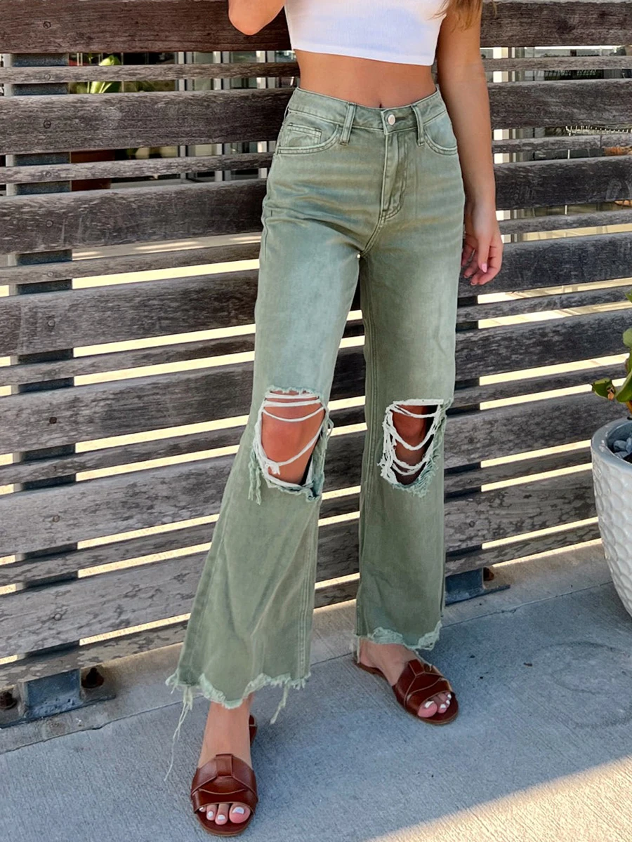 

Autumn Fashion Women's Bell Bottom Jeans Classic High Waisted Flared Jean Pants Ripped Jeans Casual Denim Pants Y2k Streetwear