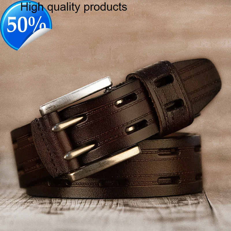 

3.8CM High Quality Split Leather Belts for Men Strap Male Double Needle Pin Buckle Fancy Vintage Jeans Belt Cowboy Cintos