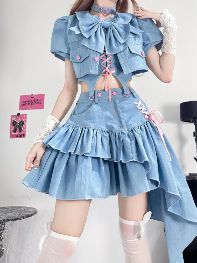 Summer Kawaii Designer 3 Piece Set Women Korean Fashion Party Mini Skirt Suit Female Bow Strappy Elegant Vintage Clothing 2023
Summer Kawaii Designer 3 Piece Set Women Korean Fashion Party Mini Skirt Suit Female Bow Strappy Elegant Vintage Clothing 2023