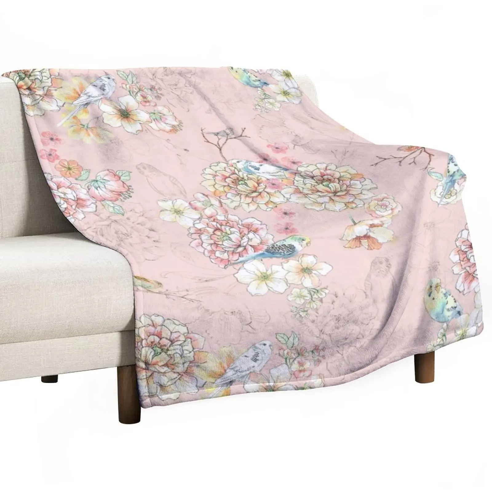 

Budgie print Throw Blanket decorative Comforter valentine gift ideas fluffy Blankets
