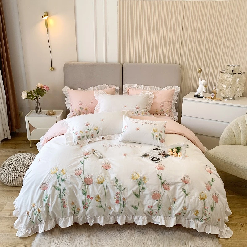 Natural Healthy Skin Washed Cotton Princess Bedding Set With Flowers Embroidery Ruffles Duvet Cover Quilt Cover Bed Linen
Natural Healthy Skin Washed Cotton Princess Bedding Set With Flowers Embroidery Ruffles Duvet Cover Quilt Cover Bed Linen