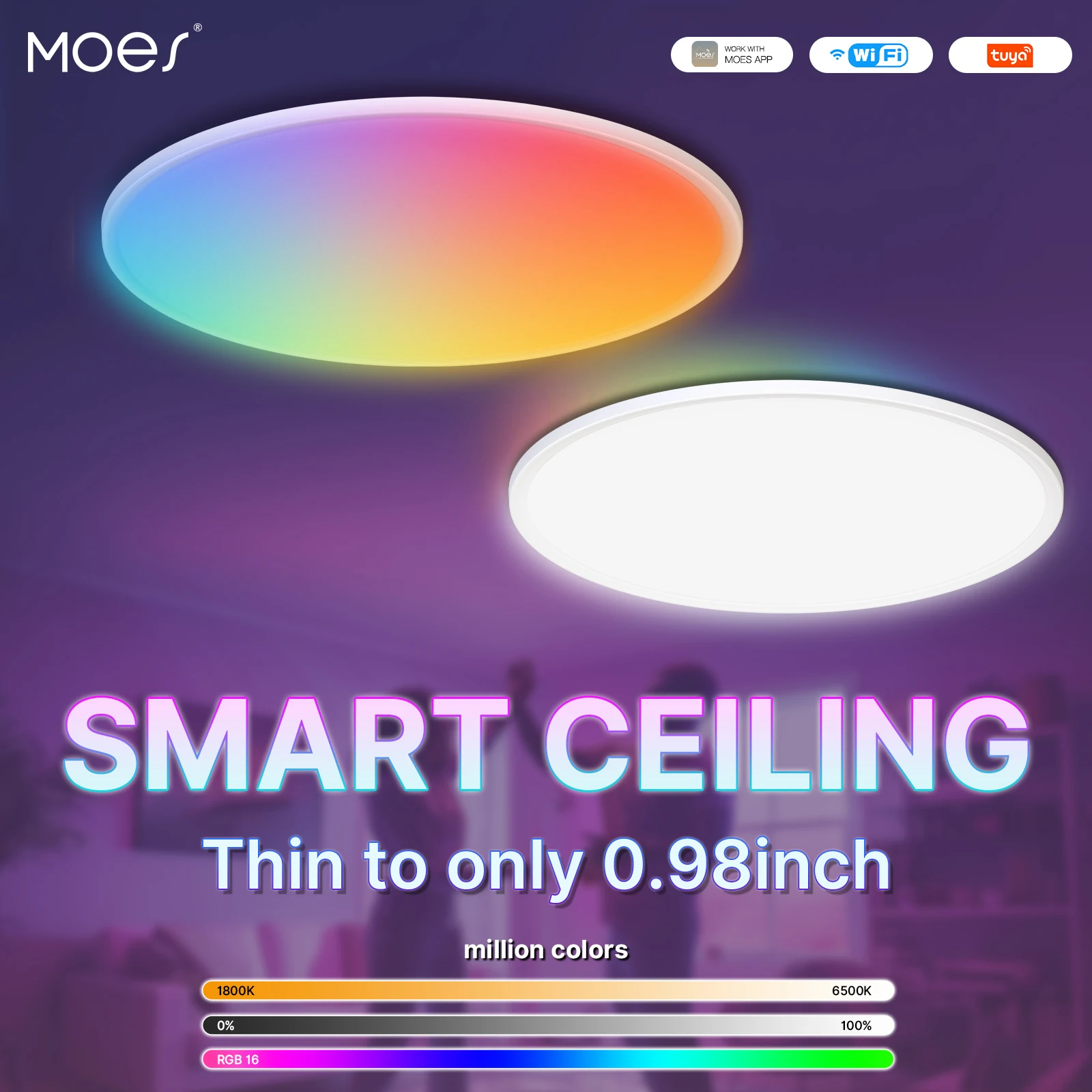 MOES WIFI Ceiling Light Smart LED Lamp RGB Dimmable luminaire ultrathin Energy-saving TUYA APP Remote Control Voice Google Alexa
MOES WIFI Ceiling Light Smart LED Lamp RGB Dimmable luminaire ultrathin Energy-saving TUYA APP Remote Control Voice Google Alexa