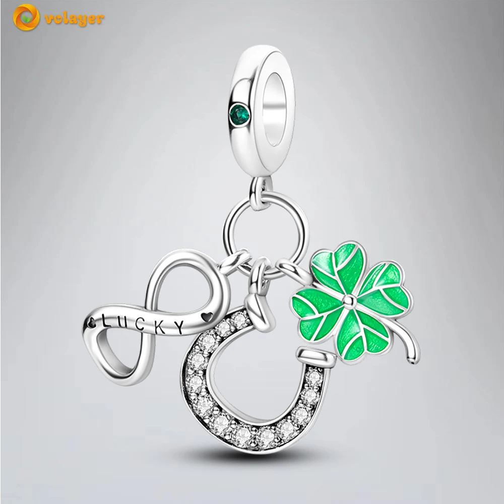 

Volayer 925 Sterling Silver Beads Infinite Lucky Clover Dangle Charm fit Original Pandora Bracelets for Women DIY Jewelry