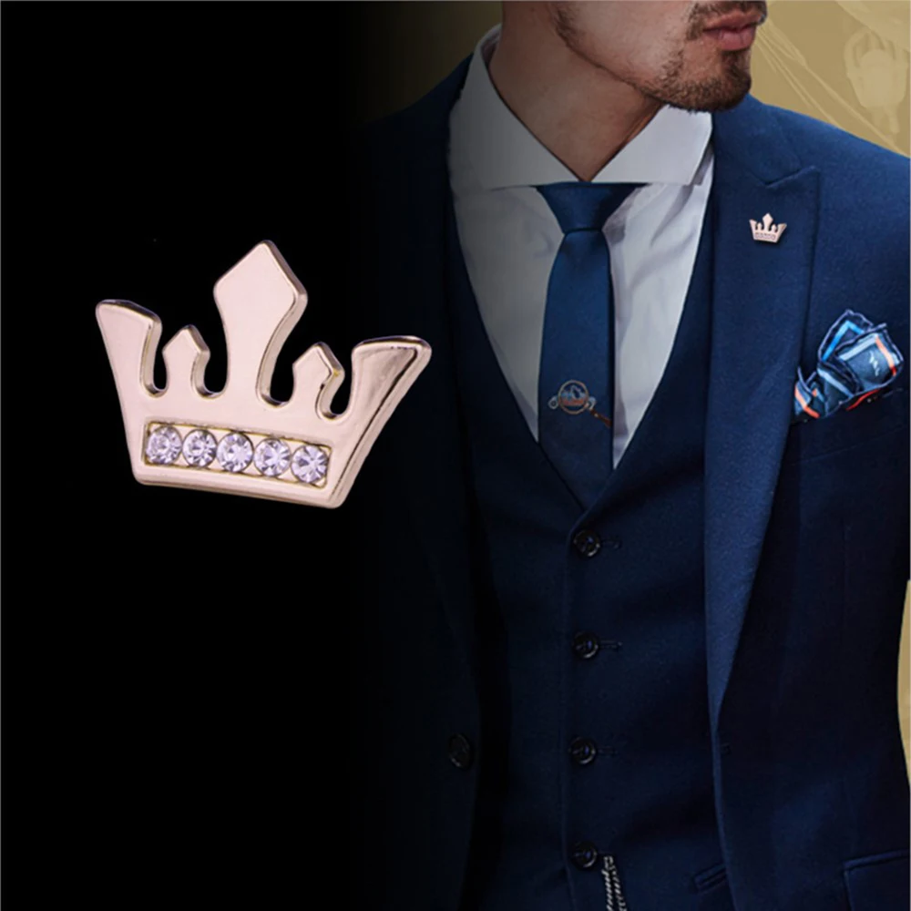 

Korean Small Crown Brooch Metal Crystal Lapel Pin Fashion Men's Shirt Collar Pins Badge Brooches for Women Jewelry Accessories