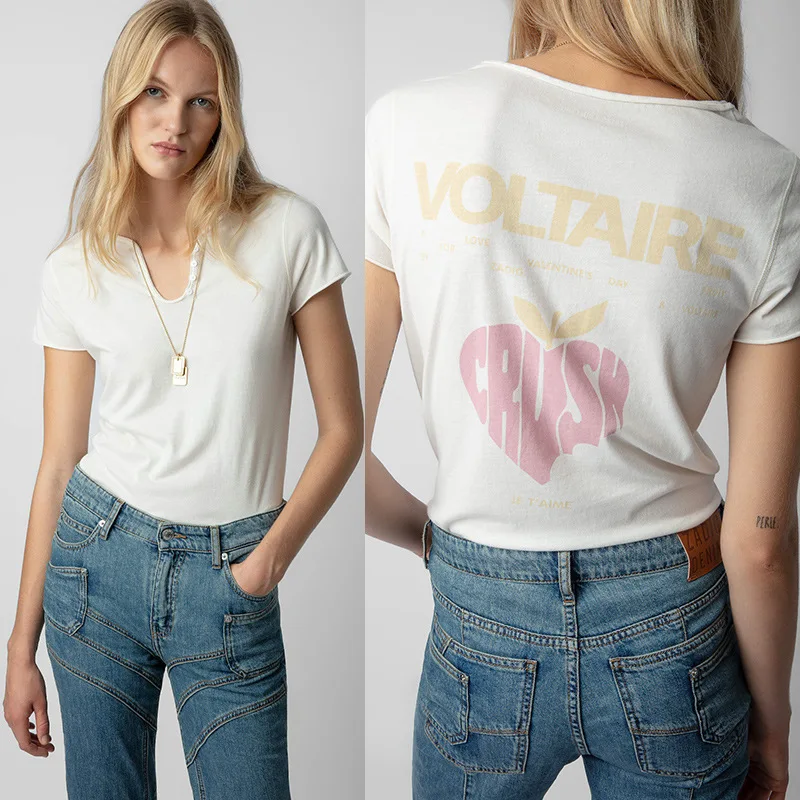 2024 Spring New French Niche Back Letter Apple Love Print U-neck Cotton Women's Short-sleeved T-shirt
2024 Spring New French Niche Back Letter Apple Love Print U-neck Cotton Women's Short-sleeved T-shirt