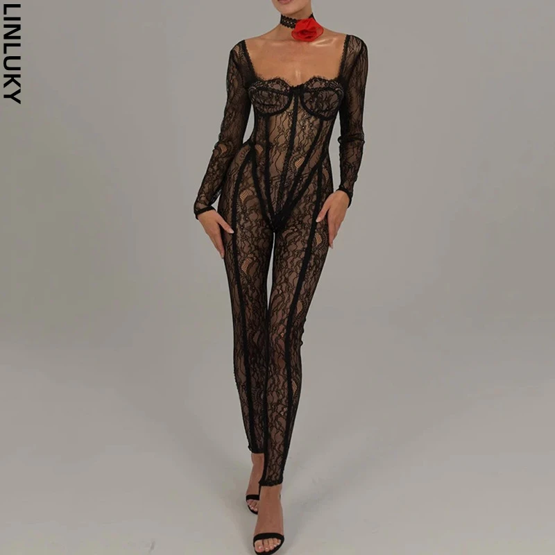 Autumn New Lace Low Cut One Piece Bodycon Jumpsuits For Women Long Jumpsuits Sexy Perspective Pants Club Party Clothes
Autumn New Lace Low Cut One Piece Bodycon Jumpsuits For Women Long Jumpsuits Sexy Perspective Pants Club Party Clothes