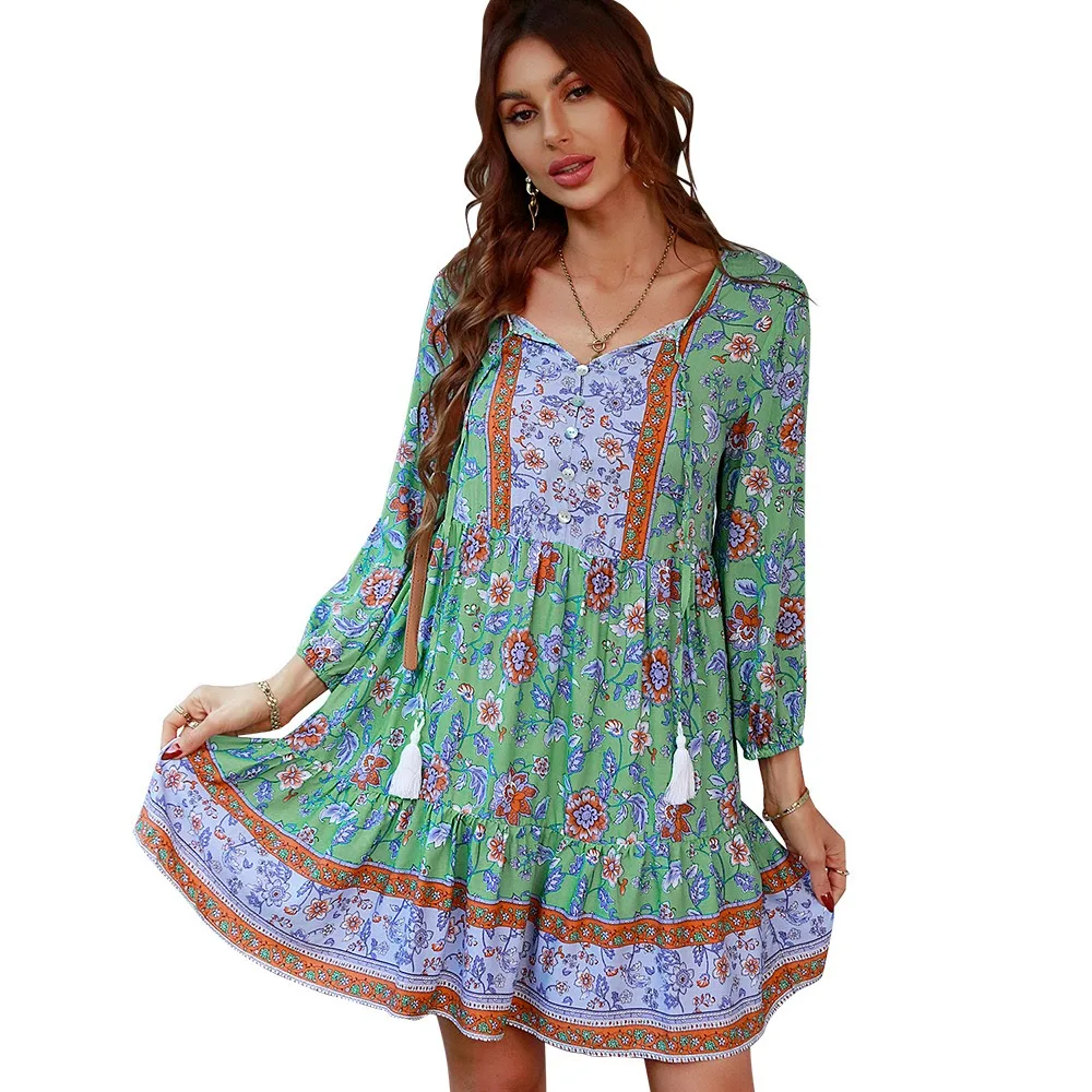 Women Shirt Spring and Summer New Bohemia Style Loose V Neck Long Sleeve Casual Tops
Women Shirt Spring and Summer New Bohemia Style Loose V Neck Long Sleeve Casual Tops