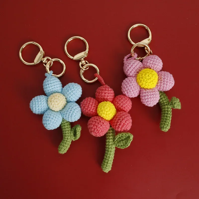 

Cute Crochet Flower Keychain Handmaking Knitting Flower Bouquet Keychain For Bag Pendant Creative Knitted Car Keys Keyrings 2024