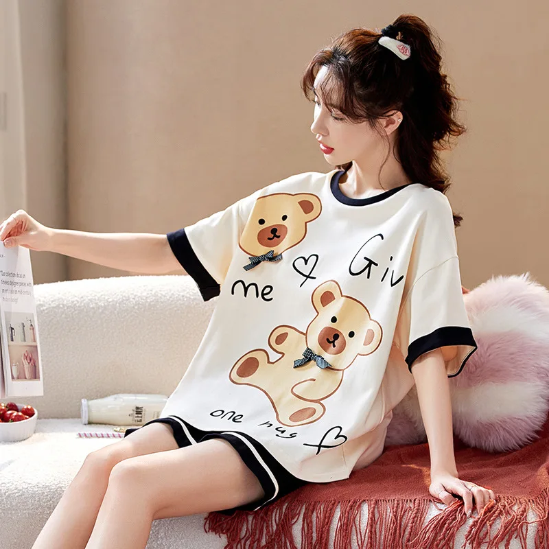 Summer Casual Cute Cartoon Pure Cotton Nightwear Girls Sleepwear Young Women Pajama Sets Pyjamas Femme Suits Loungewear Pijama
Summer Casual Cute Cartoon Pure Cotton Nightwear Girls Sleepwear Young Women Pajama Sets Pyjamas Femme Suits Loungewear Pijama