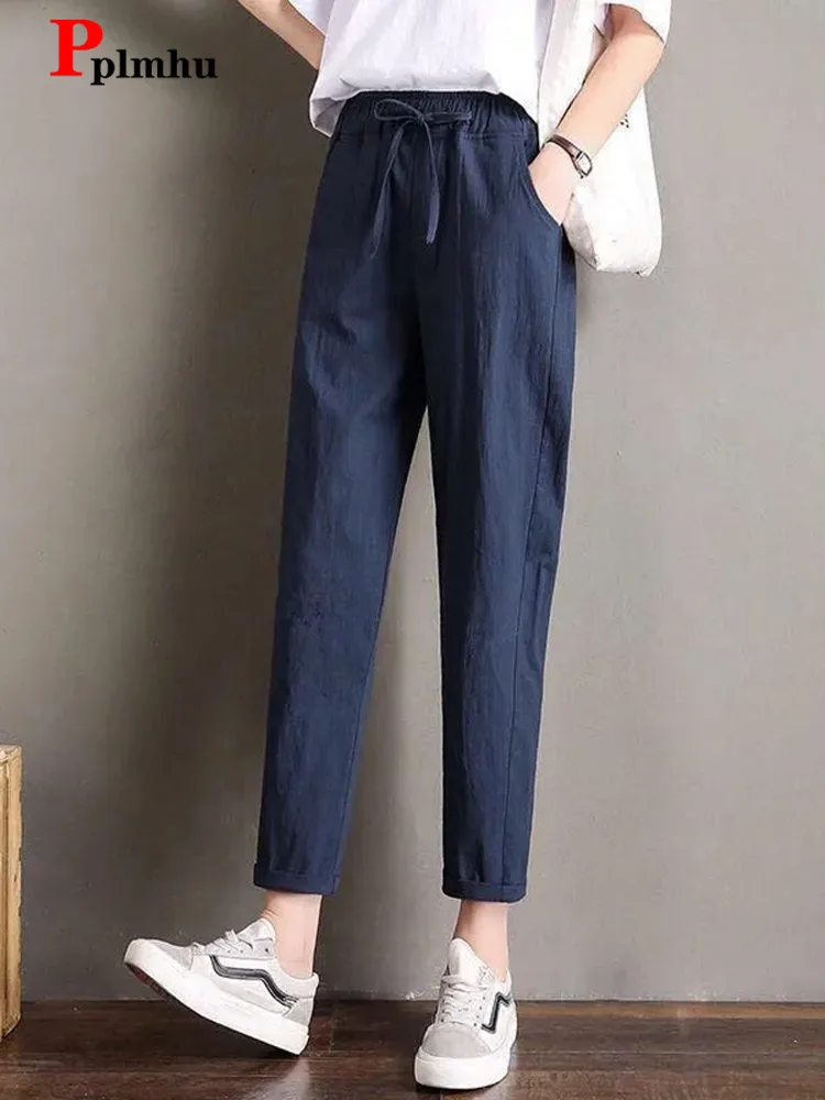 High Waist Lace Up Cotton Linen Harem Pants Women Ankle-length Pantalones New Casual Spring Summer Ol Solid Pencil Trousers 
High Waist Lace Up Cotton Linen Harem Pants Women Ankle-length Pantalones New Casual Spring Summer Ol Solid Pencil Trousers