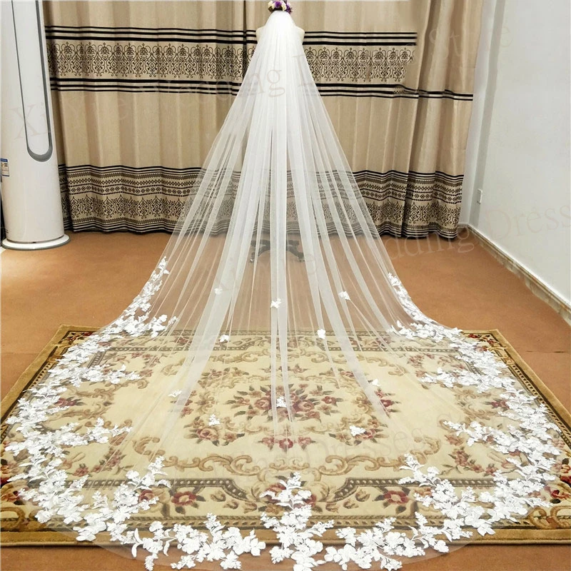 

2024 Modern Graceful Women's Wedding Veil Exquisite Luxurious Lace Appliques Cathedral Bridal Veil Charming Tocado Novia Boda
