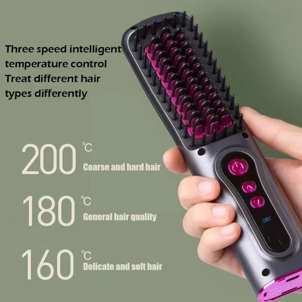 

USB Wireless Professional Hair Straightener Curler Girl Ion Negative Straightening Tools Styling Curling Brush Comb Heating Hot