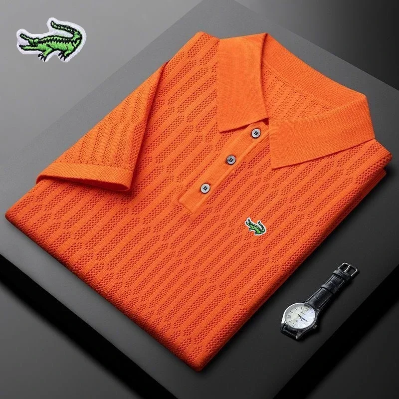 Embroidered Men's Ice Silk Hollowed Out Knitted Polo Shirt, New Summer Hot Selling Fashion Business Casual Short Sleeved Shirt
Embroidered Men's Ice Silk Hollowed Out Knitted Polo Shirt, New Summer Hot Selling Fashion Business Casual Short Sleeved Shirt