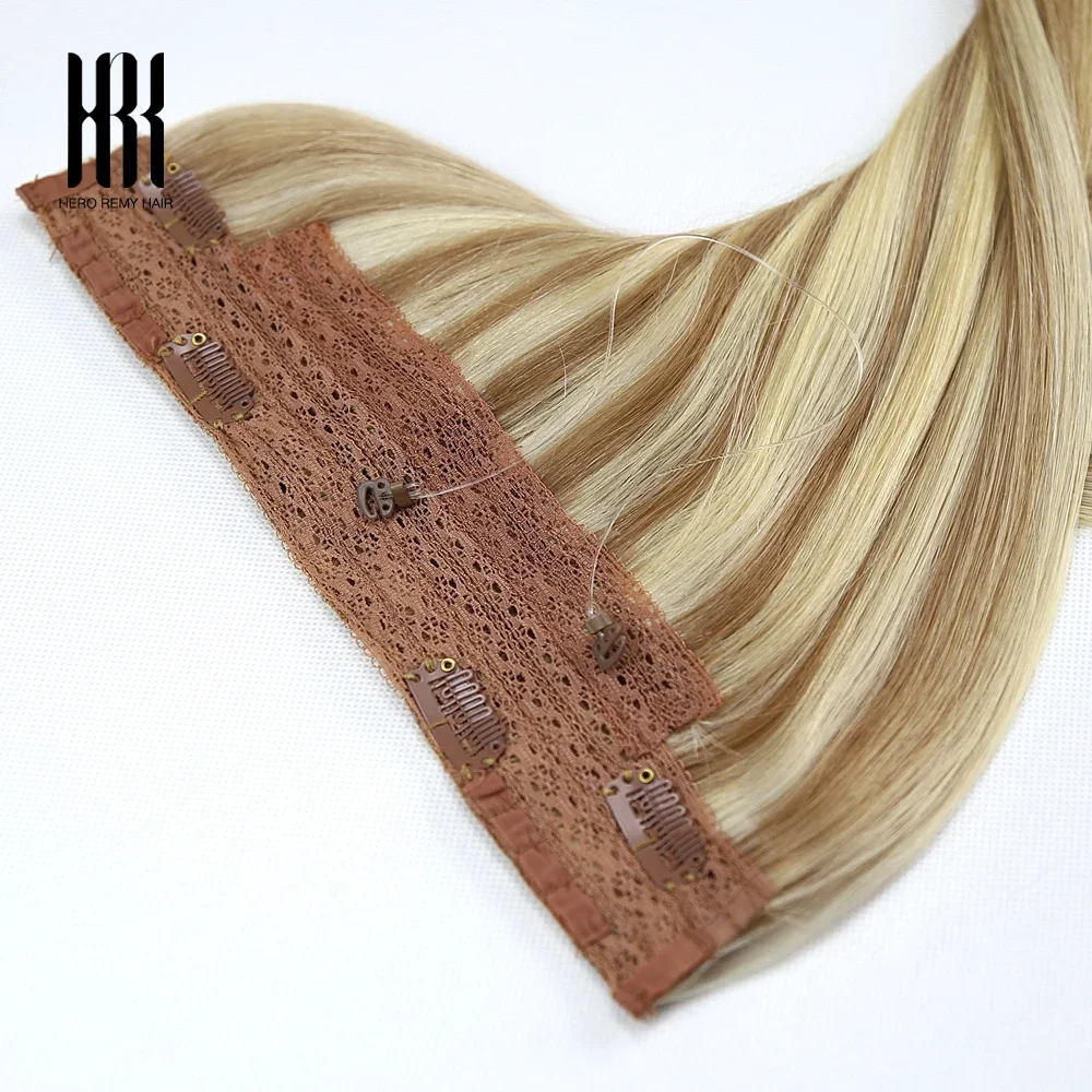 Halo Hair Extensions Hidden Wire Clip In Hair Invisible Fish Line Elastic Thread Human Hair Extensions Highlights 16-22 Inch 2 Se5f84a8a4bb949fcb667c6c1067fd0479