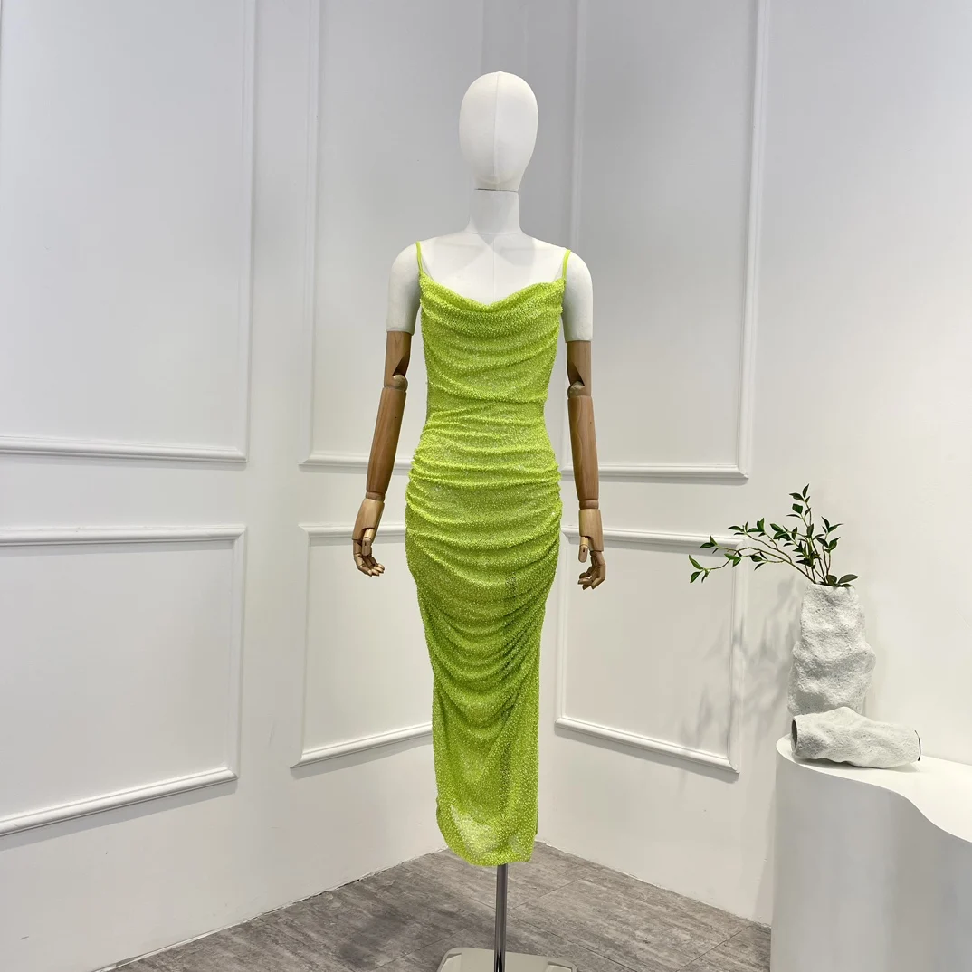Summer Green Rhinestone-studded Mesh Ruched Flattering Cowl Neckline Sleeveless Midi Sexy Dress Women Wear
Summer Green Rhinestone-studded Mesh Ruched Flattering Cowl Neckline Sleeveless Midi Sexy Dress Women Wear