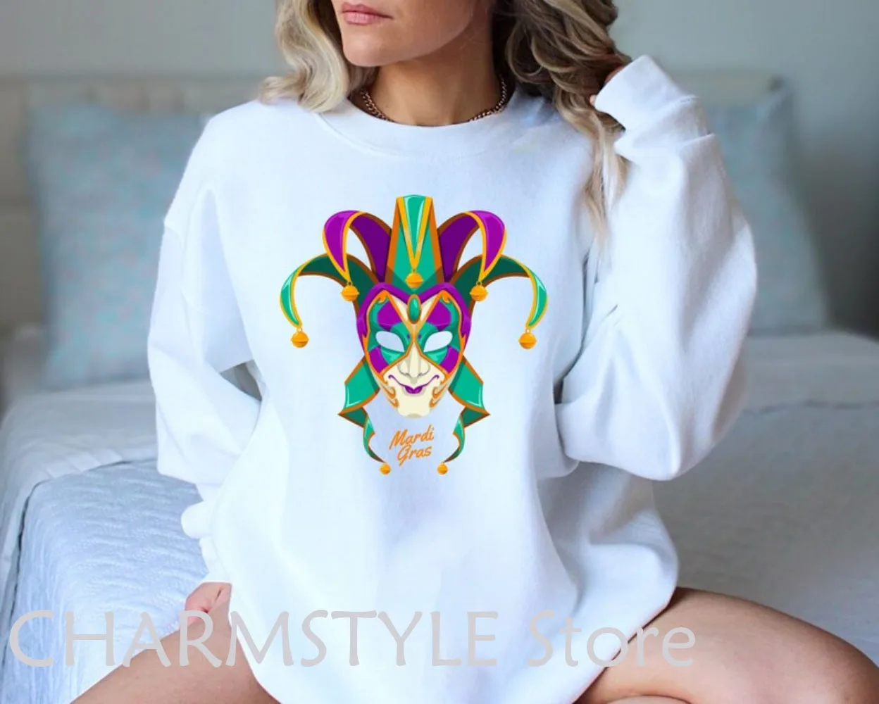 

Clown Mask Cute Retro Shirt 2024 Mardi Gras New Orleans Sweatshirt Fat Tuesday Sweater Festival Carnival Lousiana NOLA Pullover