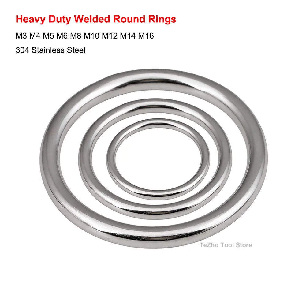 

M3-M16 Heavy Duty Welded Round Rings Smooth Solid O Ring For Rigging Marine Boat Hammock Yoga Hanging Ring 304 Stainless Steel