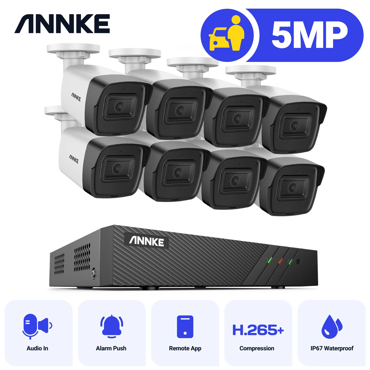 ANNKE 5MP POE Video Security Camera System Smart Home Video Surveillance H.265+ Night Vision IR Network Two Way Audio Cameras
ANNKE 5MP POE Video Security Camera System Smart Home Video Surveillance H.265+ Night Vision IR Network Two Way Audio Cameras