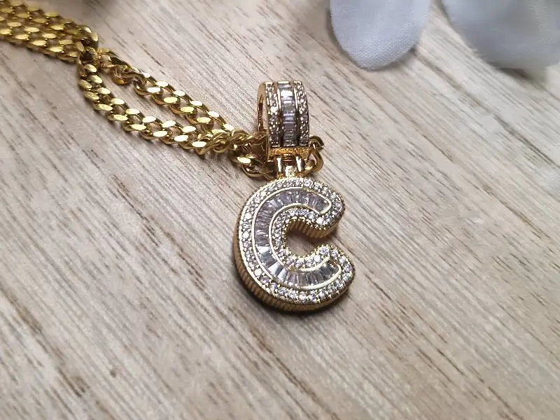 

Hip Hop Bling Jewelry Order Chain & Letter Women Men Rock iced out chain Cz Alphabet Pendant Name CZ Tennis Initial Necklace 18"