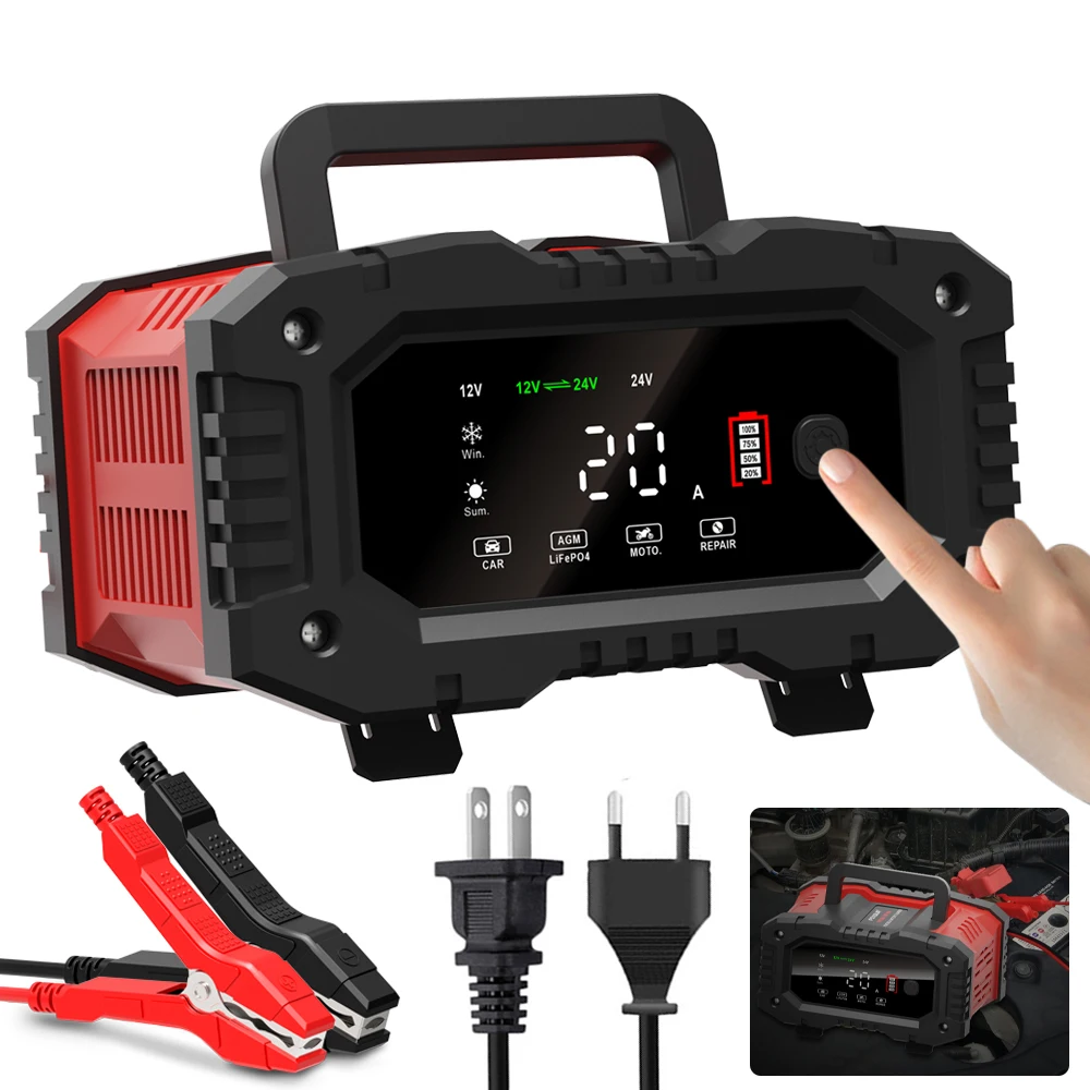 20A 10A Fully Automatic Battery Charger 7-Stage 12V/24V Pulse Repair Maintainer Intelligent Charger for Lead Acid AGM LiFePO4
20A 10A Fully Automatic Battery Charger 7-Stage 12V/24V Pulse Repair Maintainer Intelligent Charger for Lead Acid AGM LiFePO4