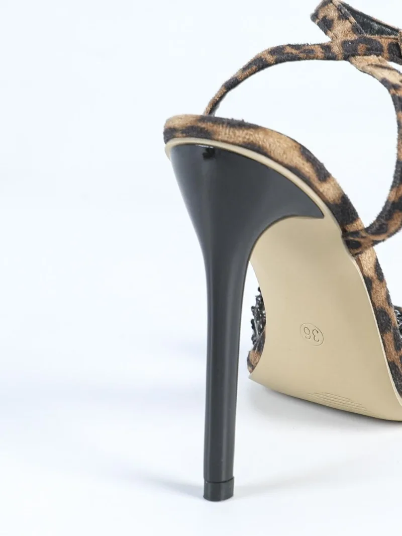 Leopard Rhinestone Decorated Narrow Strap Thin Heeled Sandals Women Sexy Open Toe Ankle Strap Super High Heels Summer Party Shoe 13 Se5fee3f9f77c4d87a889eb9965571d87k