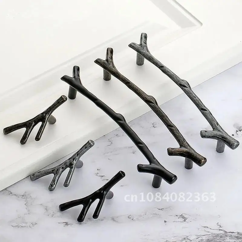 

Rural Tree Branch Furniture Handle Black Silver Cabinet Knobs and Handles Kitchen Pulls Drawer Knobs 96mm 128mm
