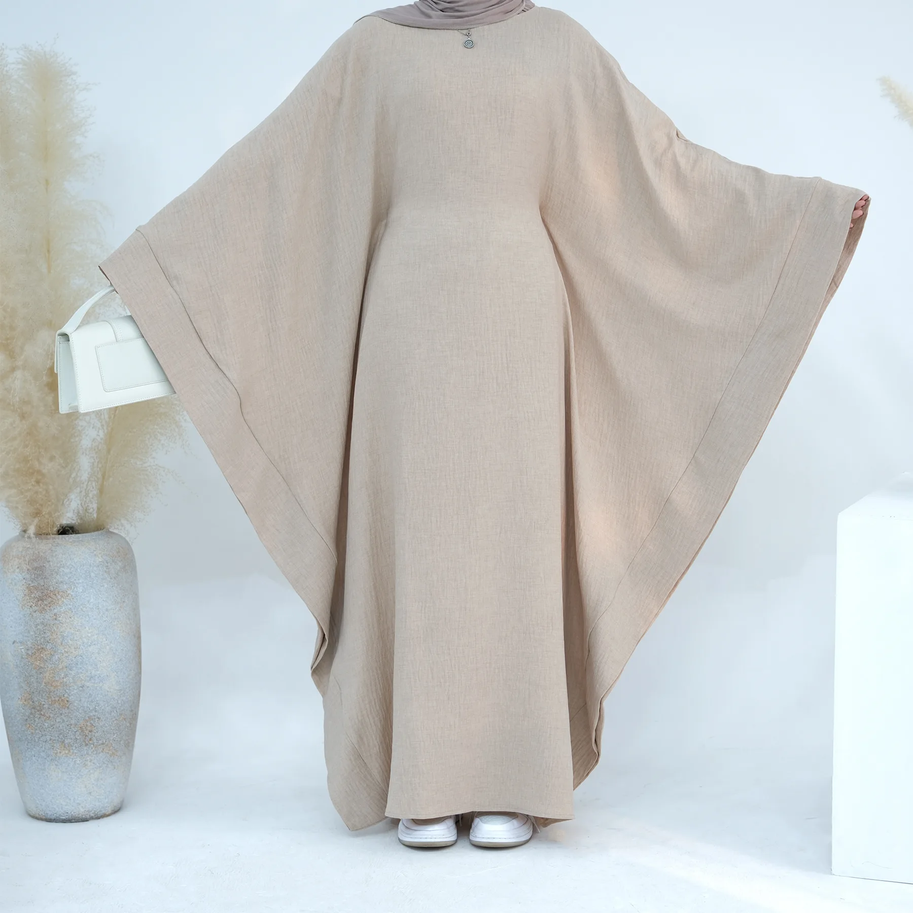 

ИД абайя Рамадан скромная мусульманская одежда женская мусульманская мода женское однотонное платье с рукавом летучая мышь кардиган Дубайский кафтан Халат