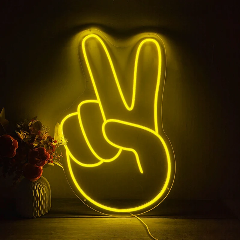 

Peace Hand LED Neon Sign Custom Win Victory Gesture Yeah Neon Lights Bedroom Living Room Wall Decoration Home Office Sign Decor