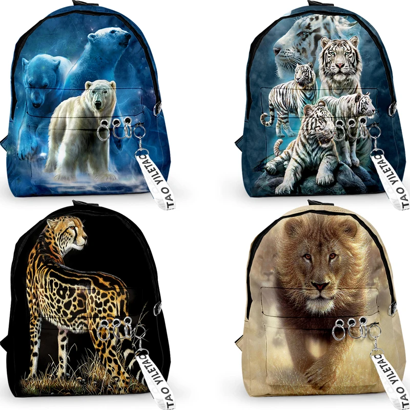 

3D Wolf Backpack Women Animals Lion Tiger Cartoon School Bags Teenager Girls Cute Dog Print Bookbag Lady Portable Travel Backbag