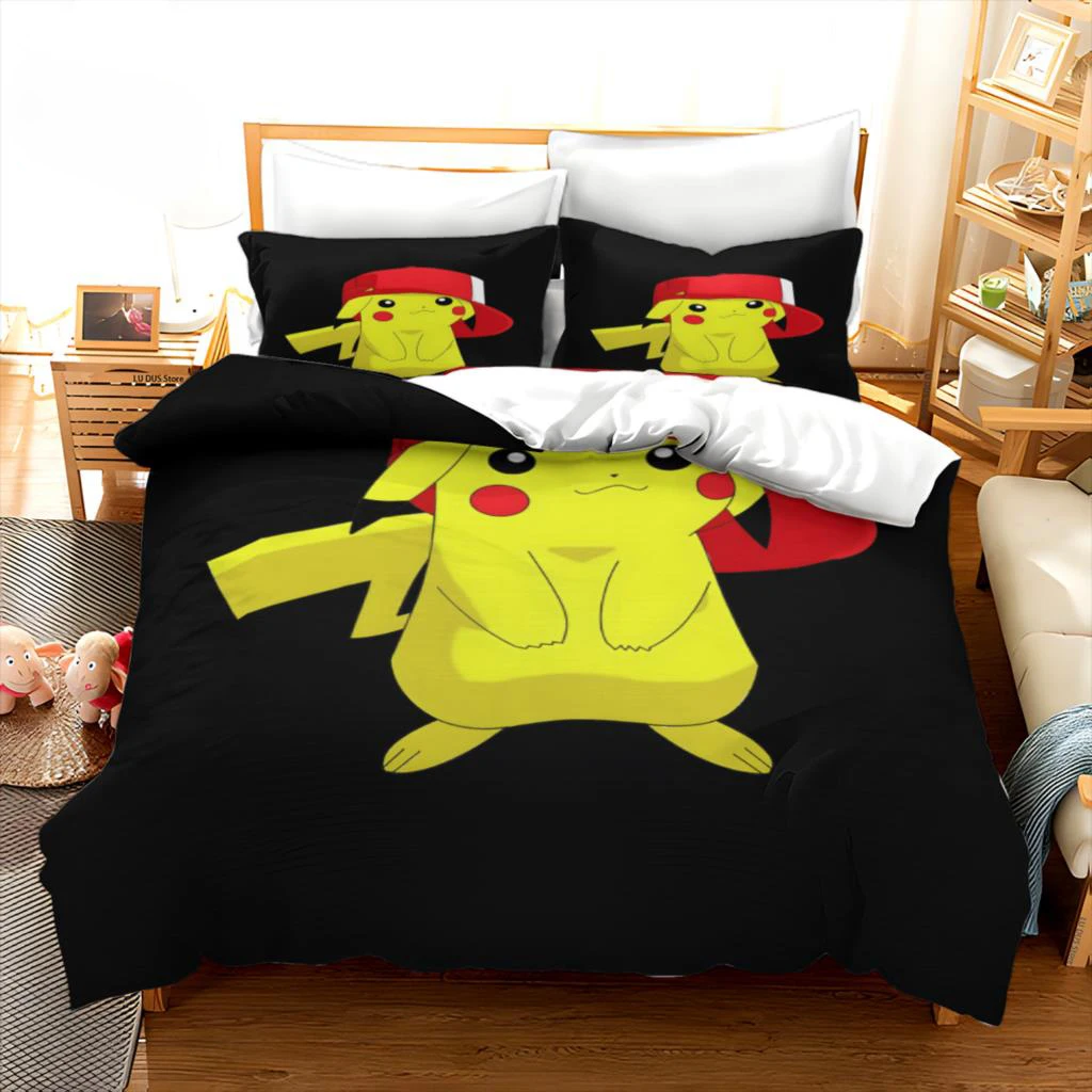 

Комплект постельного белья с изображением Пикачу, мультяшное одеяло для спальни, для мальчиков и девочек, постельное белье для односпальной и двуспальной кровати с покемонами, Подарочный чехол