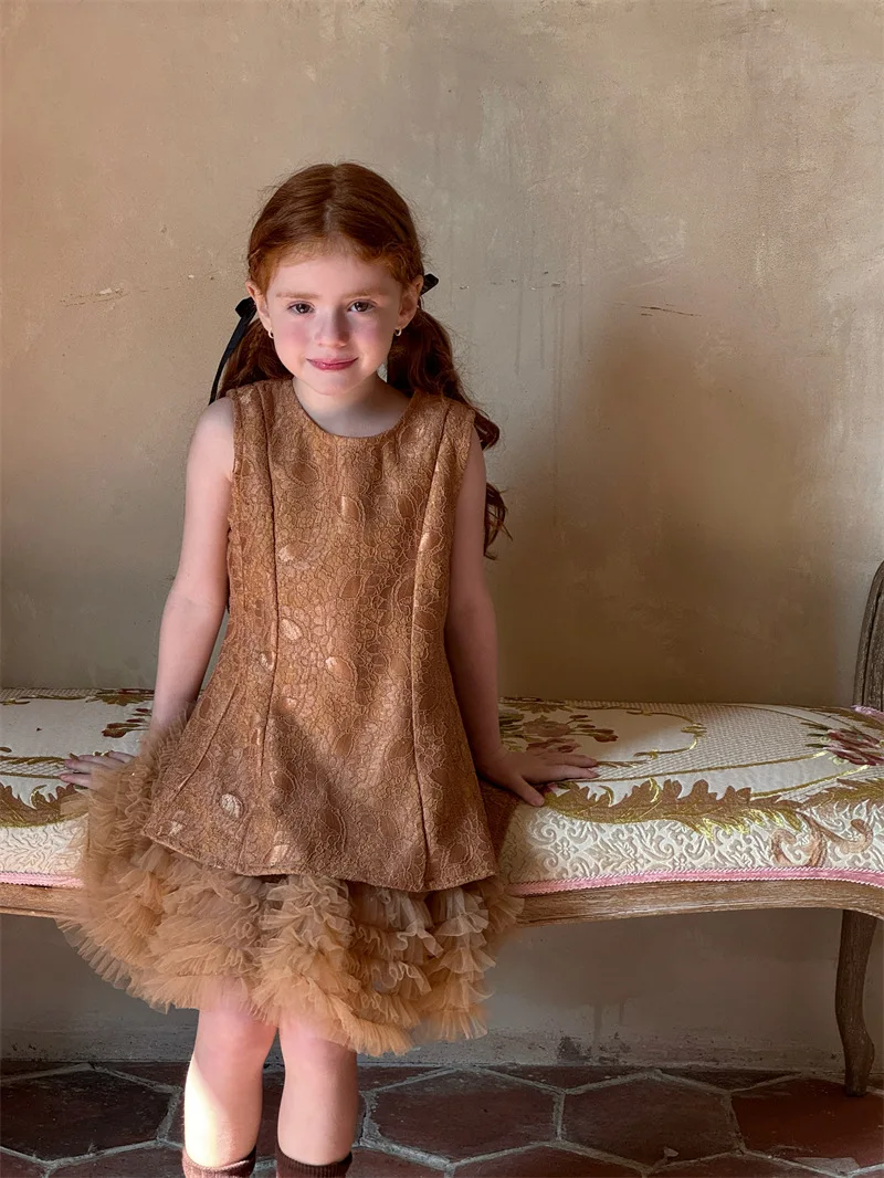 فستان سهل الارتداء لربيع وصيف 2025، فستان جديد بلون سادة بدون أكمام من الدانتيل، ملابس أطفال بنات فستان سهل الارتداء لربيع وصيف 2025، فستان جديد بلون سادة بدون أكمام من الدانتيل، ملابس أطفال بنات