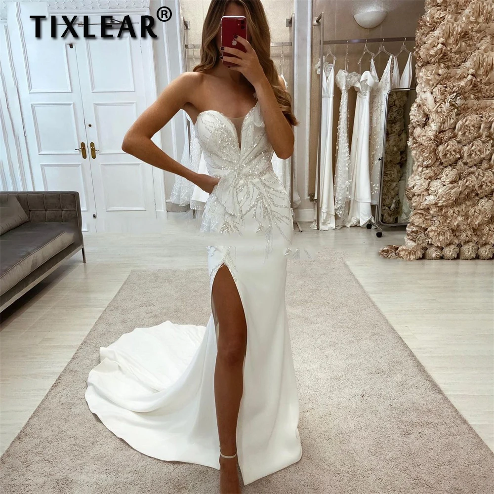 TIXLEAR Elegant Wedding Dress Satin Sweetheart SequinSleeves Bridal Gown Fashion Side Split Vestidos De Novia Button Sweep Train
TIXLEAR Elegant Wedding Dress Satin Sweetheart SequinSleeves Bridal Gown Fashion Side Split Vestidos De Novia Button Sweep Train