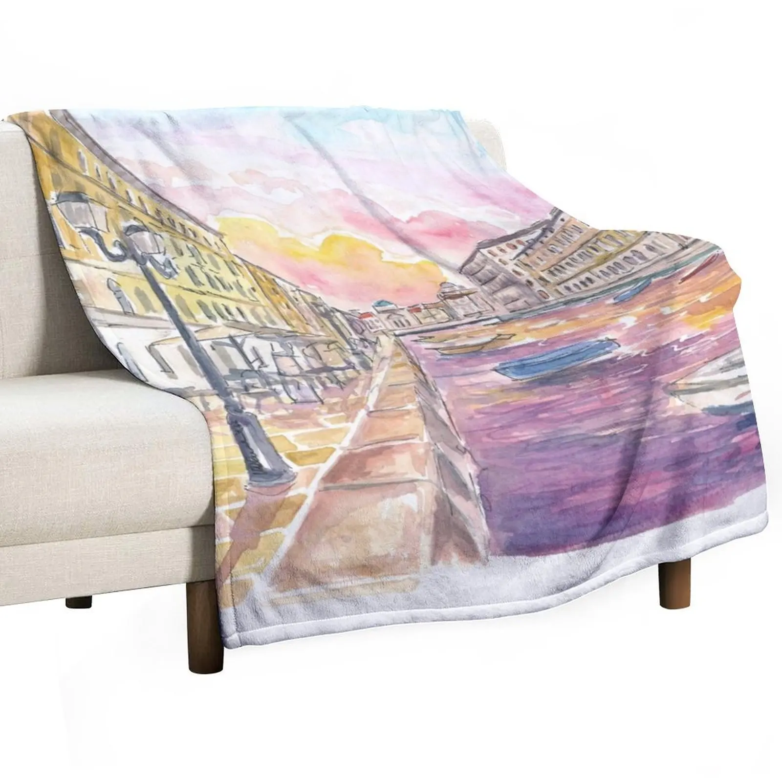 

Canal Grande in Trieste Italy at Sunset Throw Blanket Luxury Designer Cute Plaid Giant Sofa Kid'S Blankets