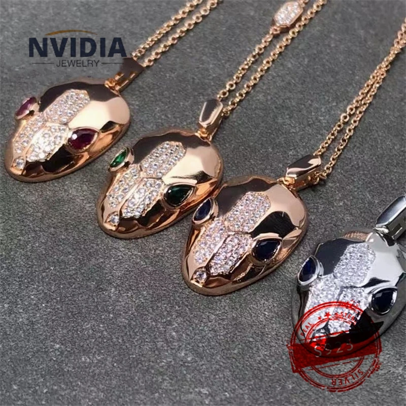 

2024 Fashion Jewelry BV Customized S925 Silver Luxury Snake Head Gemstone Eyes Women's Necklace Birthday Party Earrings Gift